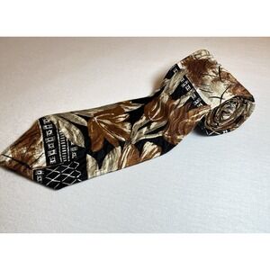 Bugatti Vintage Men's Necktie Brown Abstract Floral Geo 100% Italian Silk USA 4"